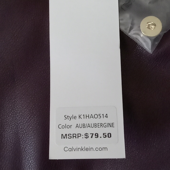 NWT! Calvin Klein Faux Leather Aubergine Padded Shoulder Top SZ L. - Picture 9 of 11